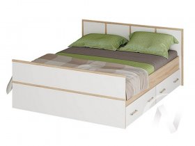 Двуспальная кровать 1,4м Сакура (дуб сонома/белый) в Красноглинном - krasnoglinnoe.mebel-nsk.ru | фото