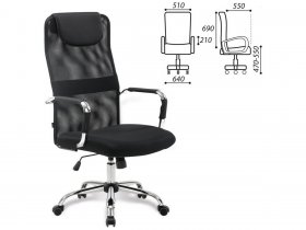 Кресло офисное BRABIX Fit EX-514, с подголовником, хром, черное в Красноглинном - krasnoglinnoe.mebel-nsk.ru | фото