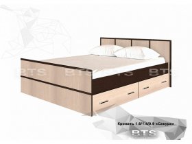 Кровать двуспальная с ящиками 1,4м Сакура (BTS) в Красноглинном - krasnoglinnoe.mebel-nsk.ru | фото