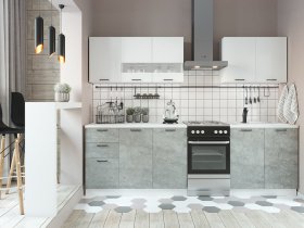 Кухонный гарнитур Дуся 2,0 м (белый глянец/цемент) в Красноглинном - krasnoglinnoe.mebel-nsk.ru | фото