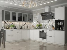 Модульная кухня Глэдис (белый снег/лайт грей софт/корпус анкор темный) в Красноглинном - krasnoglinnoe.mebel-nsk.ru | фото