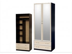 Шкаф двухстворчатый с ящиками с 2-мя зеркалами  (профиль МДФ) в Красноглинном - krasnoglinnoe.mebel-nsk.ru | фото